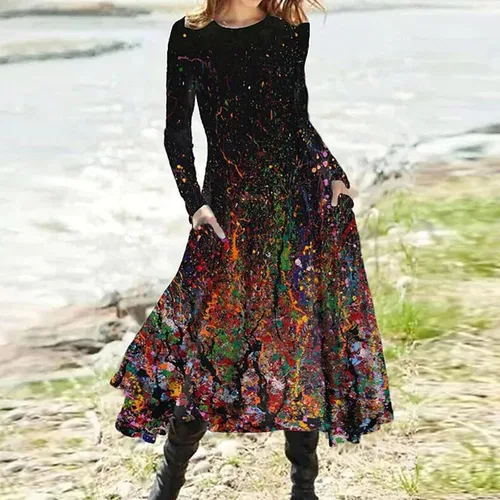 Vista 4 de Vestido de noche con cuello redondo y bolsillo para mujer, 0