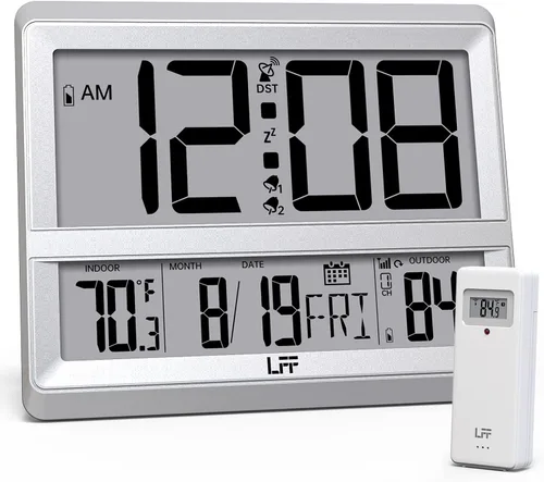 Vista 8 de LFF Reloj atómico de 11,5 pulgadas con fecha de temperatura interior y Negro