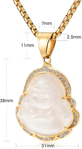 Vista 3 de WESTMIAJW Lucky Laughing Buda colgante cadena collares amuleto joyería para hombres, mujeres y niños, 23.6in, Piedra