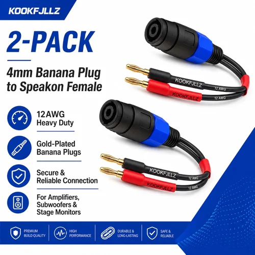 Vista 5 de Adaptador de cable de altavoz, conector banana de 0.157 in a conector hembra Speakon, cable de audio profesional de 12 AWG para amplificadores