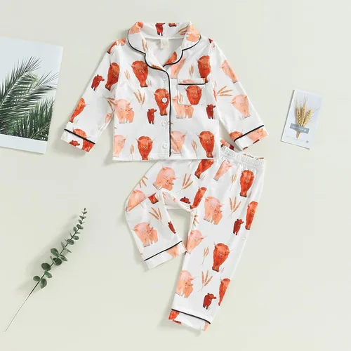 Vista 2 de Conjunto de pijama de satén con botones y pantalones largos, ropa de dormir para niños y niñas