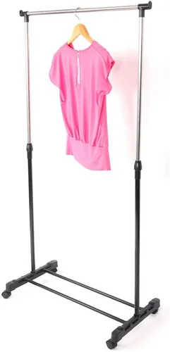 Vista 7 de Perchero de ropa con ruedas y estantes inferiores, negro y plateado (B)