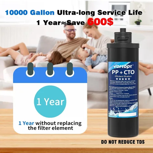 Vista 5 de Vortopt Q1 - Sistema de filtro de agua para debajo del fregadero, reduce el cloro, el plomo, el mal sabor y el olor, filtro de agua para debajo