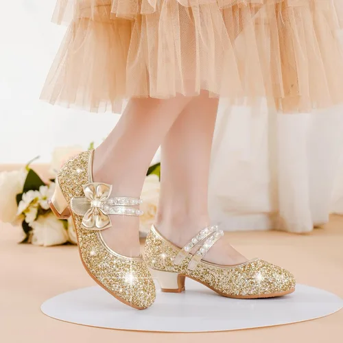Vista 2 de Motasha Zapatos de vestir para niñas pequeñas, zapatos de princesa con purpurina Mary Jane para niñas, tacones bajos, fiesta, boda, para niños