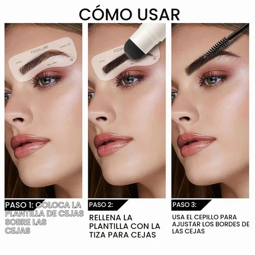 Vista 4 de FOCALLURE Kit de sellos de cejas y plantillas para cejas, 24 formas reutilizables para cejas, polvo de cejas a prueba de sudor, de larga duración