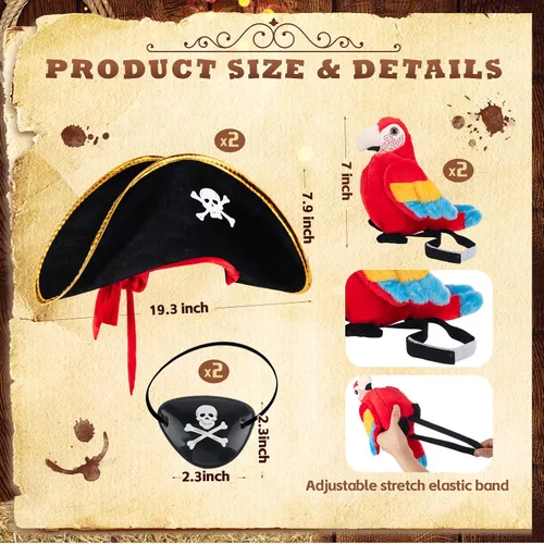 Vista 2 de HyDren Juego de 6 piezas de sombrero de capitán con estampado de calavera