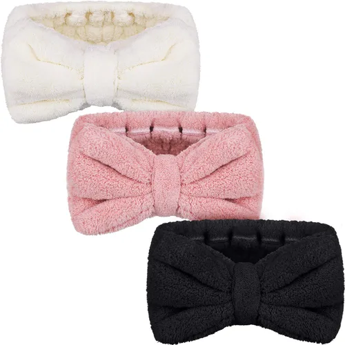 Vista 19 de Hicarer Diadema de toalla de 3 piezas para mujer, para maquillaje, spa, para lavarse la cara y la ducha (beige)