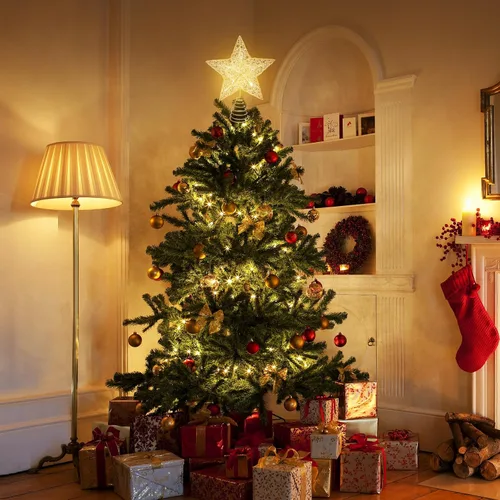 Vista 2 de Decoración para árbol de Navidad, estrella LED, funciona con pilas (dorado)