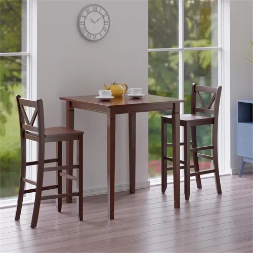 Vista 2 de Winsome Mesa de comedor Kingsgate de madera de 3 piezas con 2 sillas de bar con respaldo en V