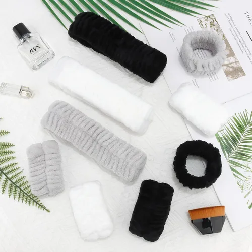 Vista 8 de YARIEW Juego de 9 diademas de spa y muñequeras, 3 piezas de maquillaje facial para lavado facial, diademas para la cabeza y 6 muñequeras para lavar