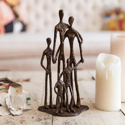 Vista 2 de Danya B. Decoración de estantes para el hogar (ZD11021) – Arte de metal fundido en arena escultura de bronce familia de cinco – Forrado