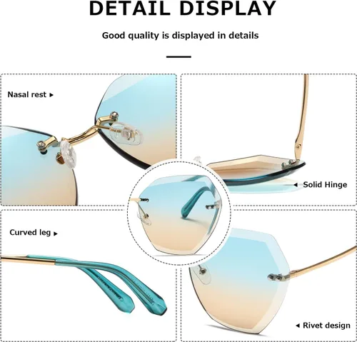 Vista 6 de AEVOGUE Gafas de sol para mujer de gran tamaño sin montura con lentes de corte de diamante AE0534