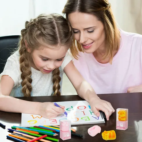 Vista 5 de 4 sacapuntas de pata de gato, bonitos sacapuntas manuales kawaii para niños, papelería rosa y amarilla, artículos esenciales de regreso a clases