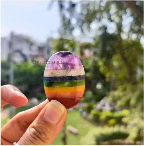 Vista 7 de Hermosa piedra de preocupación de siete chakras, cristal curativo, reiki, energía positiva, radiestesia, pulgar, Feng Shui, paz, sabiduría