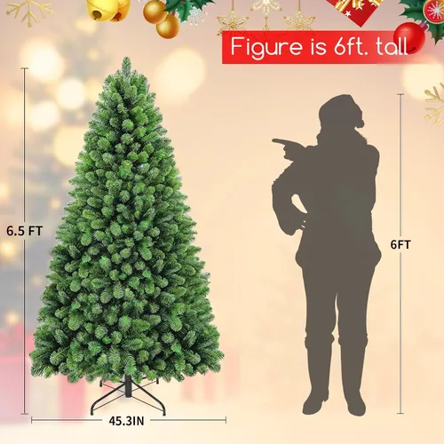 Vista 3 de Árbol de Navidad artificial preiluminado de 6.5 pies, 990 puntas de PVC, 330 luces LED blancas cálidas y multicolor, 10 modos, control remoto e