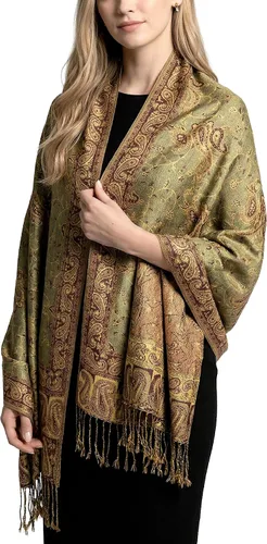 Vista 34 de Achillea Bufanda reversible de pashmina con estampado paisley – Chales y envolturas indios exóticos para vestidos de noche, festivales, todas