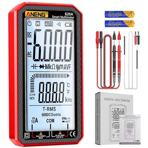 Vista 7 de Multímetro digital de 6000 cuentas, voltímetro de rango automático con LCD, mide corriente CA/CC, voltaje, temperatura de resistencia, para Negro