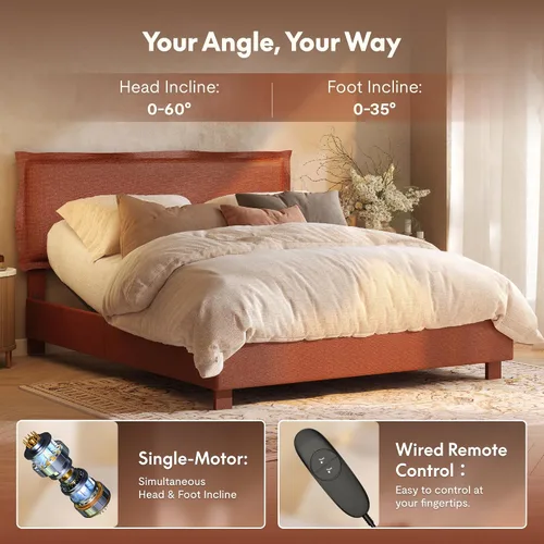 Vista 13 de FLEXISPOT Base de cama ajustable Queen con marco tapizado, elevación de cabeza y pies, capacidad de 600 libras, no necesita somier, diseño