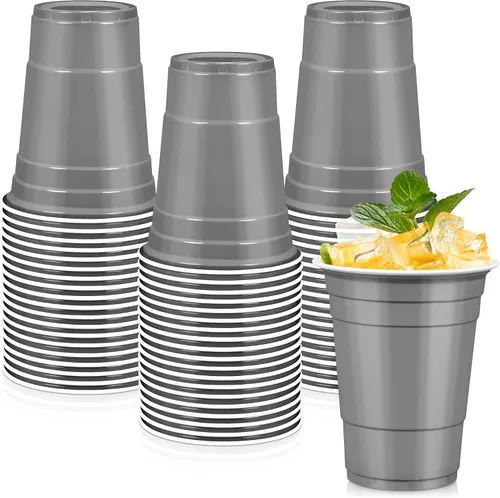 Vista 10 de LANLISA 50 vasos de plástico negros, vasos desechables de 16 onzas, tazas para beber para suministros de fiesta