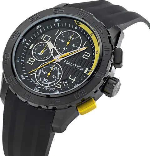 Vista 2 de Nautica NAPNSS302 NST 101 - Reloj de correa de silicona negra para hombre, NegroNegroNegro