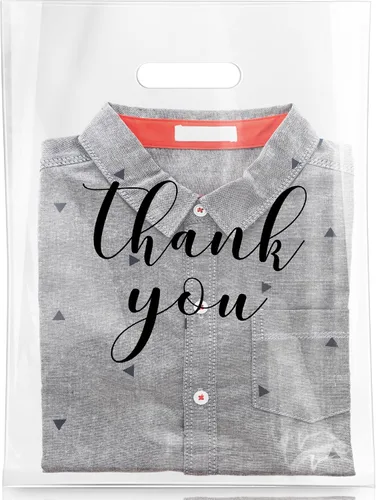 Vista 7 de Crtiin 100 piezas de bolsas de mercancía transparentes con texto "Thank You" y asas troqueladas para compras, bolsas de plástico para embalaje