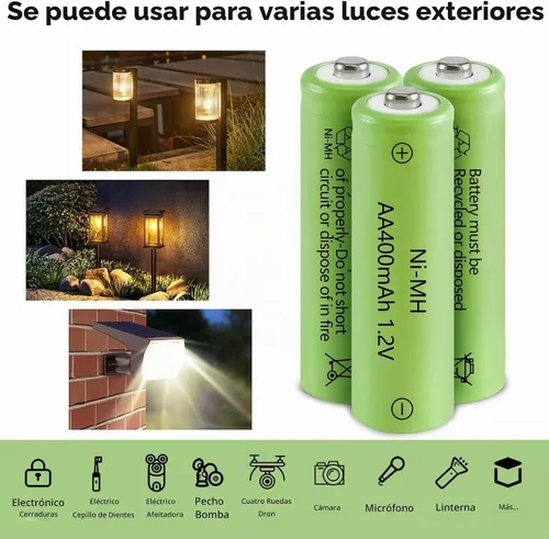 Vista 2 de JINTION Baterías AA recargables solares Ni-MH doble A 400 mAh paquete de 8