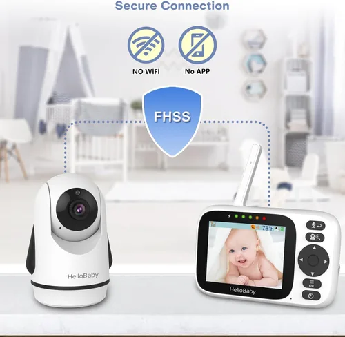 Vista 6 de HelloBaby - Monitor de bebé sin WiFi con pantalla de 3.2 pulgadas, cámara con zoom de inclinación panorámica 2-Way Talk, Night Vision, ECO VOX