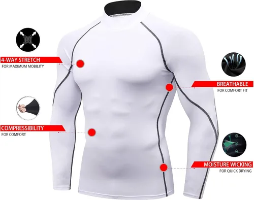 Vista 5 de Paquete de 2 camisetas de compresión de cuello alto alto falso para hombre, camiseta deportiva de manga larga que absorbe la capa base atlética