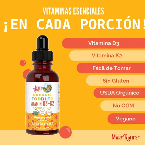 Vista 7 de MaryRuth Organics Vitamina D3 Vitamina K2 Gotas de vitamina D3 K2 Suplemento líquido de vitamina K2 D3 para niños pequeños Suplemento