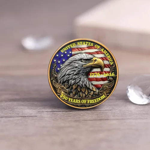 Vista 8 de Medalla Conmemorativa del 250 Aniversario de EE. UU. - Mercancía de América 250 con Águila Americana y Bandera de EE. UU. 250 Años de Libertad