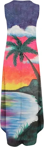 Vista 5 de Ceboyel Vestido de verano floral de hoja de palma para mujer, bonito vestido largo sin mangas, vestidos hawaianos, ropa de vacaciones en la isla 2023