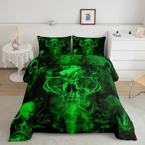 Vista 20 de Erosebridal Juego de edredón de calavera de Halloween, tamaño individual, juego de ropa de cama de calavera gótica para niños, adolescentes