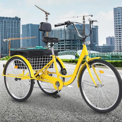 Vista 6 de Triciclos para adultos, 7 velocidades, triciclos para adultos de 26 pulgadas, 3 ruedas, bicicleta de crucero con cesta para personas mayores