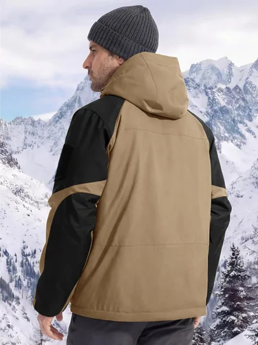 Vista 2 de FREE SOLDIER Chaqueta de esquí impermeable para hombre, abrigo cálido de invierno para nieve, snowboard con múltiples bolsillos, capucha desmontable
