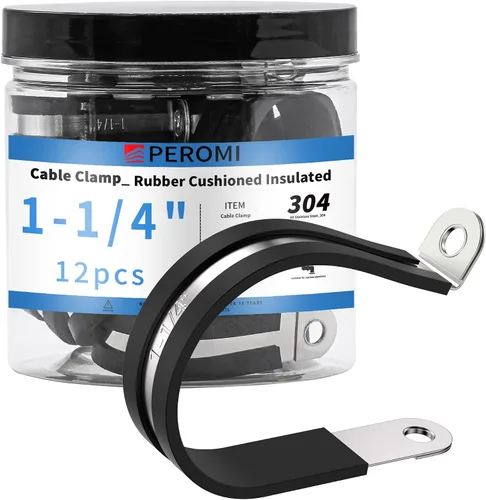 Vista 16 de 12 piezas de abrazaderas de cable dobles de 1-1/2" con refuerzo remachado actualizado, abrazaderas de tubo de bucle aislado con almohadilla de goma