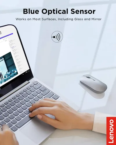 Vista 9 de Lenovo Ratón silencioso Bluetooth 600, sensor óptico azul, DPI ajustable, 4 botones, Microsoft Swift Pair, Windows, Chrome, GY50X88832, gris