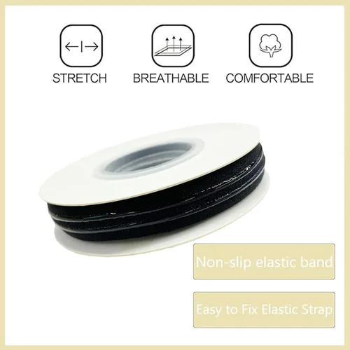 Vista 5 de Cinta elástica de agarre con respaldo de silicona doble de 0.591 in para accesorios de costura de ropa, 5 yardas por rollo (negro)