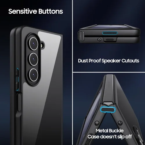 Vista 6 de MAKAVO Funda transparente para Samsung Galaxy Z Fold 5, parte trasera dura de cristal delgado y parachoques negro suave, cubierta a prueba de caídas