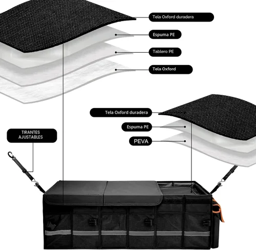 Vista 7 de Organizador y almacenamiento para maletero de automóvil con tapa y bolsa enfriadora extraíble a prueba de fugas, accesorios para automóvil, 6