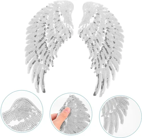 Vista 8 de Sequin Angel Wings Iron-on Patches Silver Cloth Decor DIY Embroidered Sewing Applique for Clothing Craft Accessories