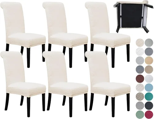 Vista 21 de SPRINGRICO Paquete de 2 fundas para sillas de comedor con cinturón de seguridad, fundas elásticas para sillas Parsons lavables, fundas protectoras