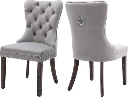 Vista 19 de Juego de 2 sillas de comedor de terciopelo beige, elegantes capitoné