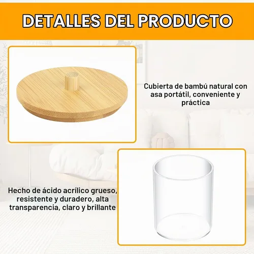 Vista 3 de 2 soportes Qtip, soportes dispensadores de bolas de algodón transparente, recipiente de maquillaje de hisopos de algodón, organizador de tarros