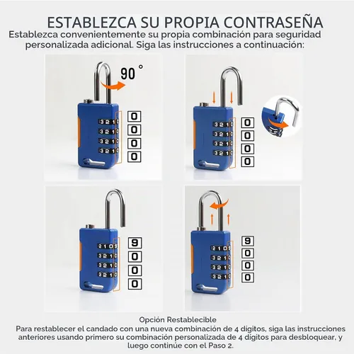Vista 6 de Candado para casillero de gimnasio, candado de combinación de 4 dígitos para casillero de gimnasio, candados de combinación seguros para viajes