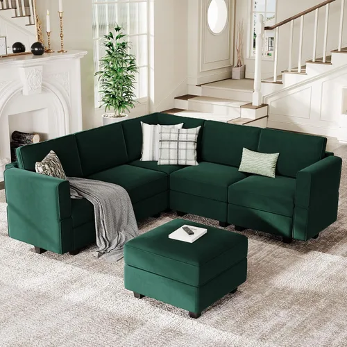 Vista 21 de Belffin Sofá Seccional Modular de Terciopelo con Chaise Lounge Sofá Cama Seccional con Chaise de Almacenamiento Sofás Cama Sofá para Sala de Estar