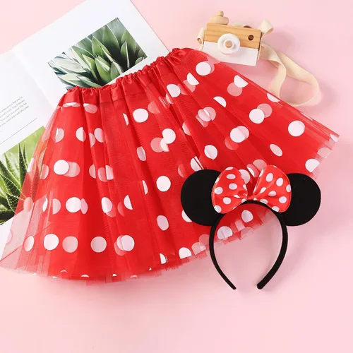 Vista 6 de Tutú de lunares con diadema de orejas de ratón para niñas, disfraz de Halloween, accesorios de disfraces de cumpleaños