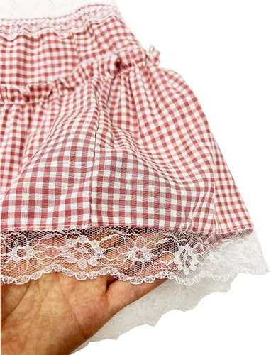 Vista 5 de Falda de hombre Sissy con volantes de encaje calado plisado a cuadros de una línea Minifalda