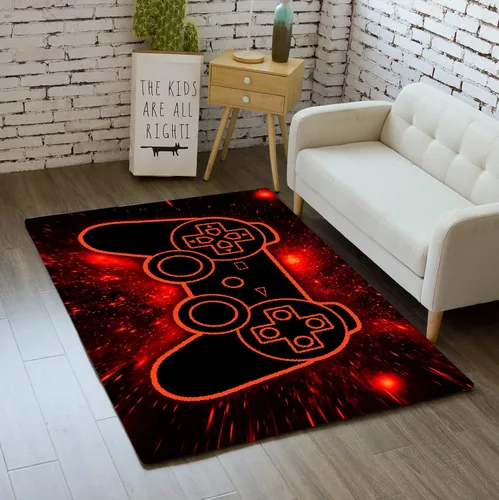 Vista 8 de Alfombra de suelo con estampado de videojuegos 3D para niños, alfombra pequeña roja para dormitorio, tapete de piso para habitación de niños