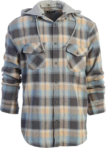 Vista 16 de Gioberti Camisa de franela a cuadros de algodón 100% para hombre con capucha extraíble y botones 100 – negro/azul real/gris.