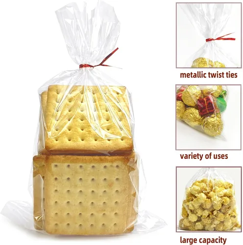 Vista 3 de Morepack Bolsas de celofán de 6 x 10 pulgadas, bolsas de celofán transparentes con lazos giratorios, 100